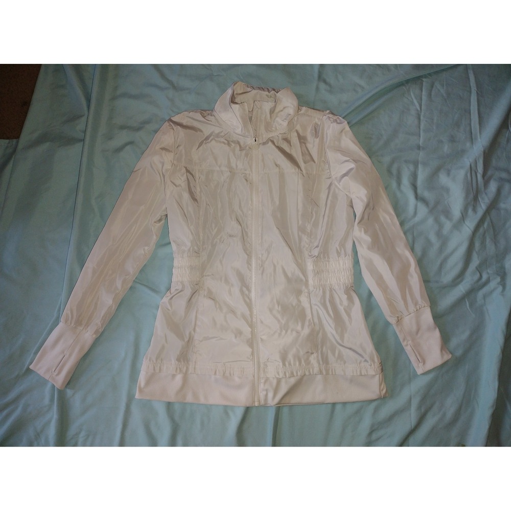 Apana Womens Full Zip Windbreaker Jacket Cream Cinched Waist Thumbhole Size M